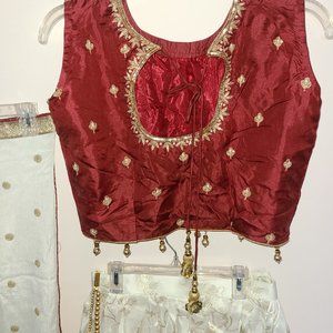 Beautiful Embroidered White and Wine Red Lengha Choli (GARBA STYLE)